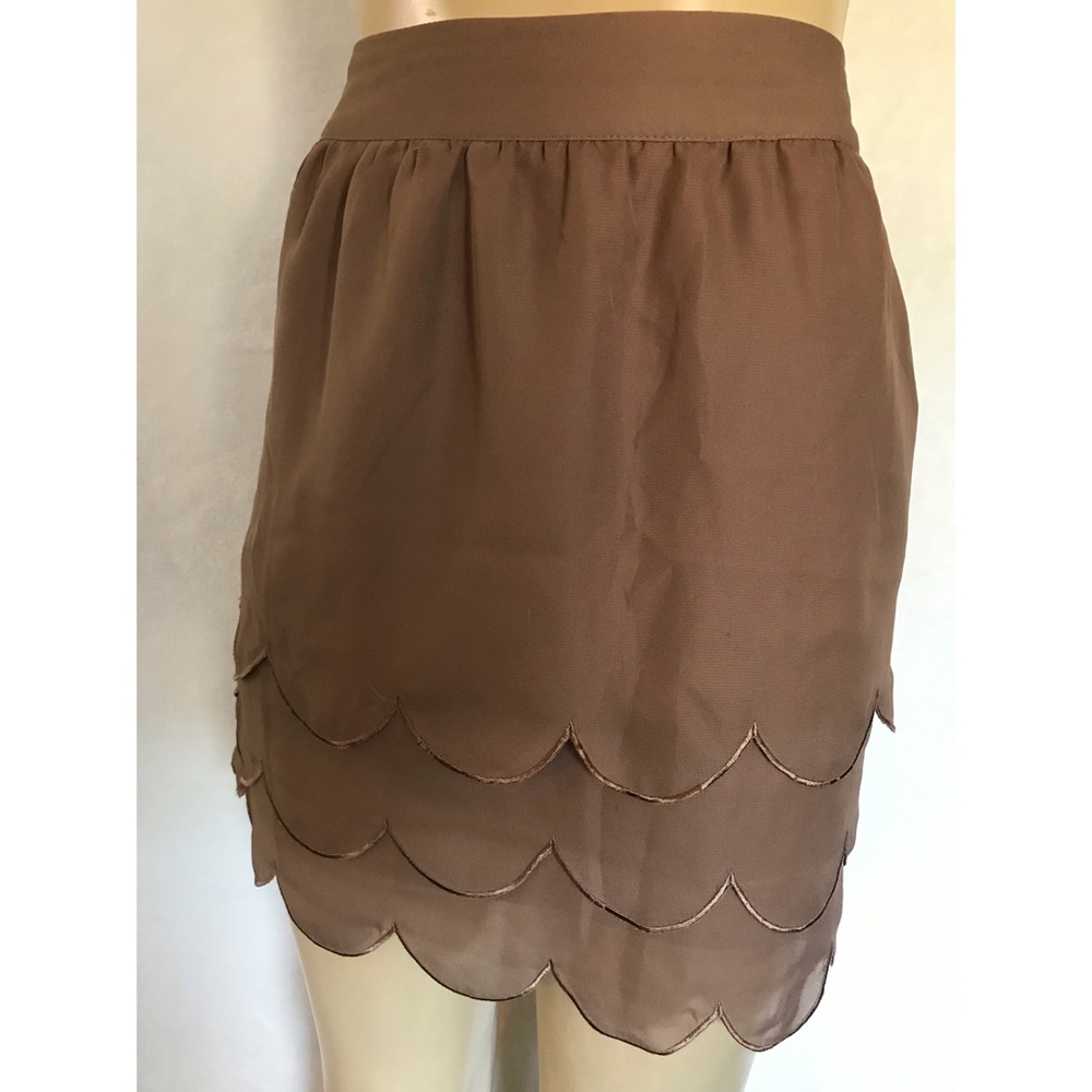 Elle Tan/Brown A-Line Tiered Mini Skirt Poly 12